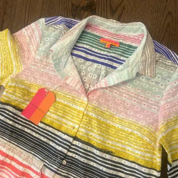 Vilagallo Eveline Midi Shirtdress Colorful Striped Button Front. lined - Picture 2 of 12